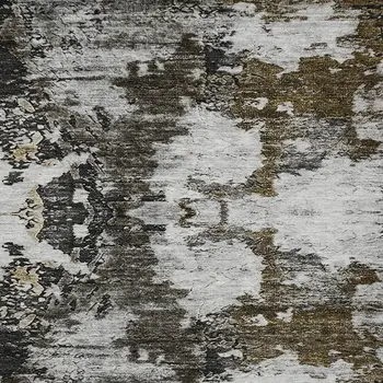9' X 12' Taupe Brown And Gold Abstract Washable Indoor Outdoor Area Rug