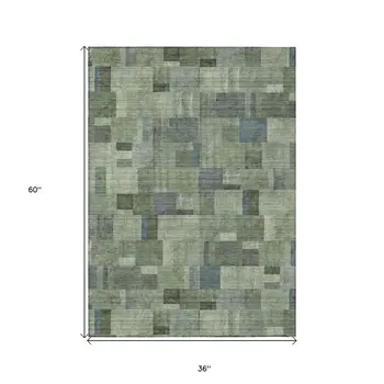 3' X 5' Green And Mint Green Geometric Washable Indoor Outdoor Area Rug
