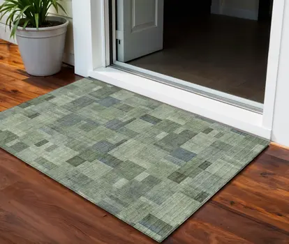 3' X 5' Green And Mint Green Geometric Washable Indoor Outdoor Area Rug