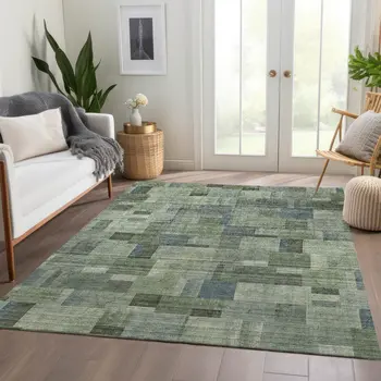 3' X 5' Green And Mint Green Geometric Washable Indoor Outdoor Area Rug