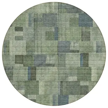 8' Green And Mint Green Round Geometric Washable Indoor Outdoor Area Rug
