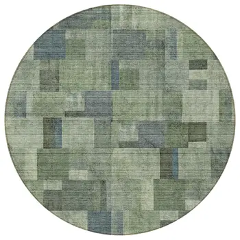 8' Green And Mint Green Round Geometric Washable Indoor Outdoor Area Rug