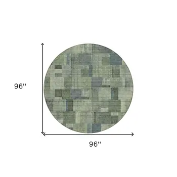 8' Green And Mint Green Round Geometric Washable Indoor Outdoor Area Rug