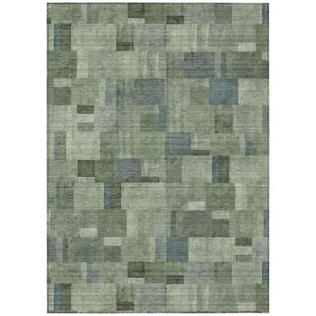 9' X 12' Green And Mint Green Geometric Washable Indoor Outdoor Area Rug