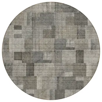8' Taupe Beige And Gray Round Geometric Washable Indoor Outdoor Area Rug