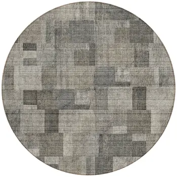 8' Taupe Beige And Gray Round Geometric Washable Indoor Outdoor Area Rug