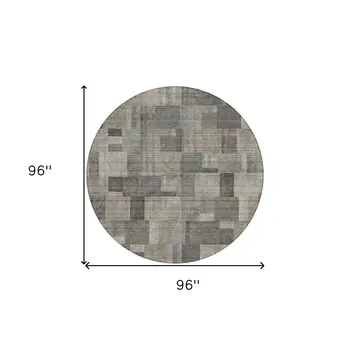 8' Taupe Beige And Gray Round Geometric Washable Indoor Outdoor Area Rug