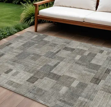 8' X 10' Taupe Beige And Gray Geometric Washable Indoor Outdoor Area Rug