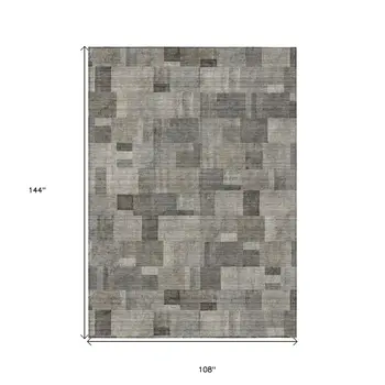 9' X 12' Taupe Beige And Gray Geometric Washable Indoor Outdoor Area Rug