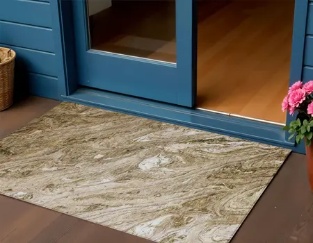 3' X 5' Brown Tan And Beige Abstract Washable Indoor Outdoor Area Rug