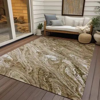 3' X 5' Brown Tan And Beige Abstract Washable Indoor Outdoor Area Rug
