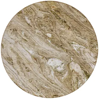 8' Brown Tan And Beige Round Abstract Washable Indoor Outdoor Area Rug