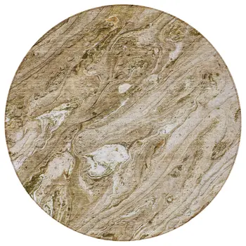 8' Brown Tan And Beige Round Abstract Washable Indoor Outdoor Area Rug
