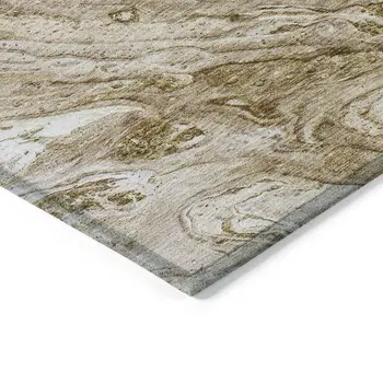 8' X 10' Brown Tan And Beige Abstract Washable Indoor Outdoor Area Rug