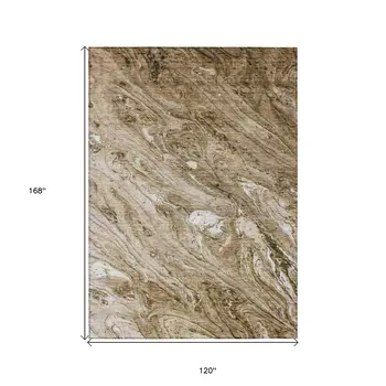10' X 14' Brown Tan And Beige Abstract Washable Indoor Outdoor Area Rug