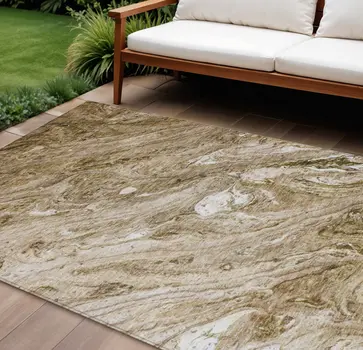 10' X 14' Brown Tan And Beige Abstract Washable Indoor Outdoor Area Rug
