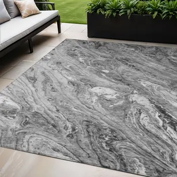 5' X 8' Gray Silver And Charcoal Abstract Washable Indoor Outdoor Area Rug