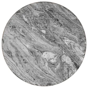 8' Gray Silver And Charcoal Round Abstract Washable Indoor Outdoor Area Rug