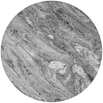 8' Gray Silver And Charcoal Round Abstract Washable Indoor Outdoor Area Rug