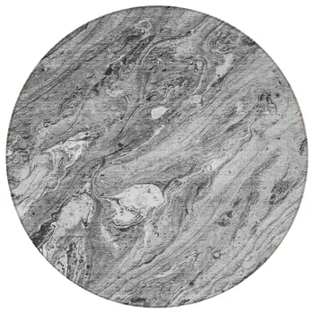 8' Gray Silver And Charcoal Round Abstract Washable Indoor Outdoor Area Rug