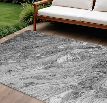 9' X 12' Gray Silver And Charcoal Abstract Washable Indoor Outdoor Area Rug
