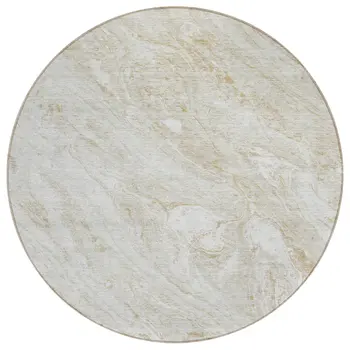 8' Ivory Beige And Tan Round Abstract Washable Indoor Outdoor Area Rug