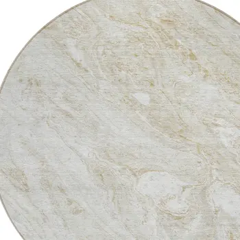 8' Ivory Beige And Tan Round Abstract Washable Indoor Outdoor Area Rug