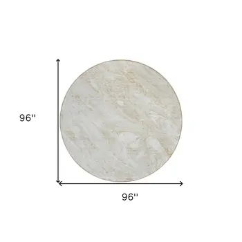 8' Ivory Beige And Tan Round Abstract Washable Indoor Outdoor Area Rug