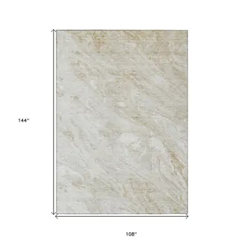 9' X 12' Ivory Beige And Tan Abstract Washable Indoor Outdoor Area Rug