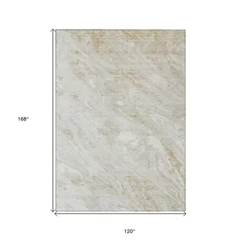 10' X 14' Ivory Beige And Tan Abstract Washable Indoor Outdoor Area Rug