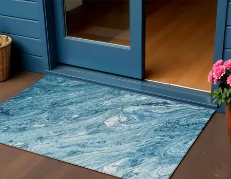 3' X 5' Sky Blue And Navy Blue Abstract Washable Indoor Outdoor Area Rug