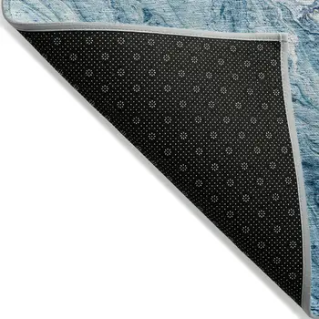 3' X 5' Sky Blue And Navy Blue Abstract Washable Indoor Outdoor Area Rug