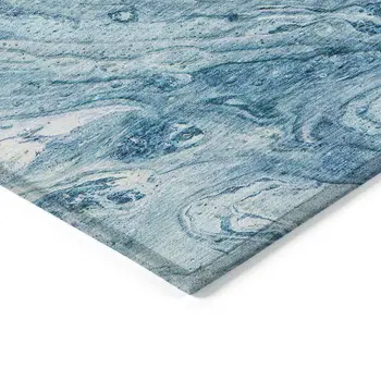 5' X 8' Sky Blue And Navy Blue Abstract Washable Indoor Outdoor Area Rug