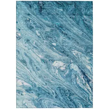 9' X 12' Sky Blue And Navy Blue Abstract Washable Indoor Outdoor Area Rug