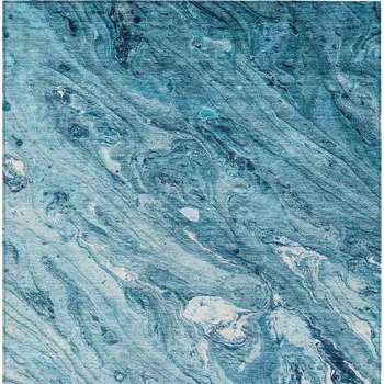 10' X 14' Sky Blue And Navy Blue Abstract Washable Indoor Outdoor Area Rug