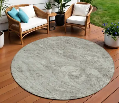 8' Taupe Beige And Tan Round Abstract Washable Indoor Outdoor Area Rug