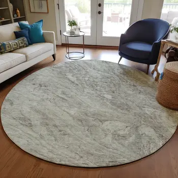 8' Taupe Beige And Tan Round Abstract Washable Indoor Outdoor Area Rug