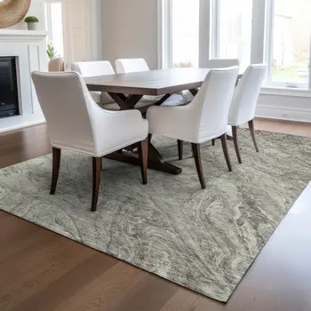 10' X 14' Taupe Beige And Tan Abstract Washable Indoor Outdoor Area Rug