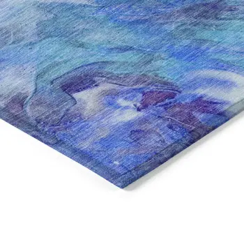 3' X 5' Purple And Navy Blue Abstract Washable Indoor Outdoor Area Rug