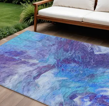 8' X 10' Purple And Navy Blue Abstract Washable Indoor Outdoor Area Rug