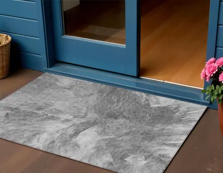 3' X 5' Gray Silver And Charcoal Abstract Washable Indoor Outdoor Area Rug