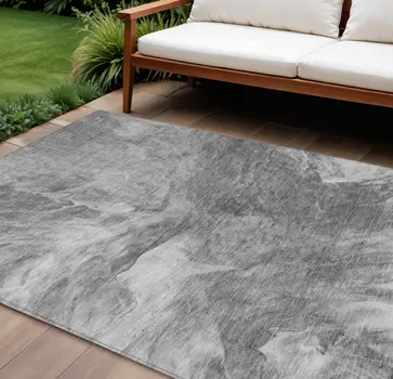 8' X 10' Gray Silver And Charcoal Abstract Washable Indoor Outdoor Area Rug