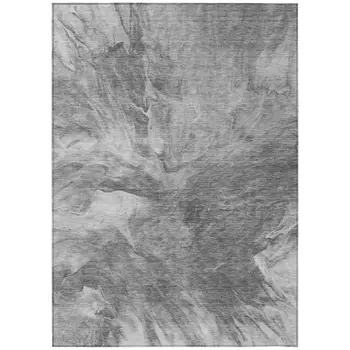 8' X 10' Gray Silver And Charcoal Abstract Washable Indoor Outdoor Area Rug