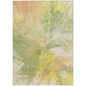 5' X 8' Green And Yellow Abstract Washable Indoor Outdoor Area Rug