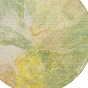 8' Green And Yellow Round Abstract Washable Indoor Outdoor Area Rug