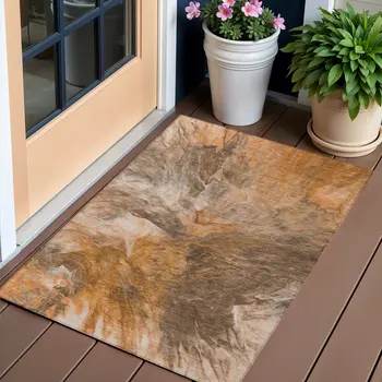 3' X 5' Orange Copper And Terra Cotta Abstract Washable Indoor Outdoor Area Rug