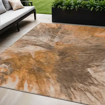 5' X 8' Orange Copper And Terra Cotta Abstract Washable Indoor Outdoor Area Rug