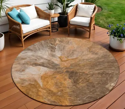 8' Orange Copper And Terra Cotta Round Abstract Washable Indoor Outdoor Area Rug