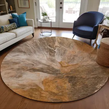 8' Orange Copper And Terra Cotta Round Abstract Washable Indoor Outdoor Area Rug