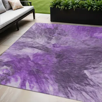 5' X 8' Purple Lilac And Eggplant Abstract Washable Indoor Outdoor Area Rug